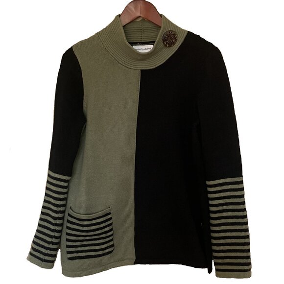 Neon Buddha | Serene Pullover 100% Cotton Black/Green High Neck Sweater – Size M - Picture 1 of 10